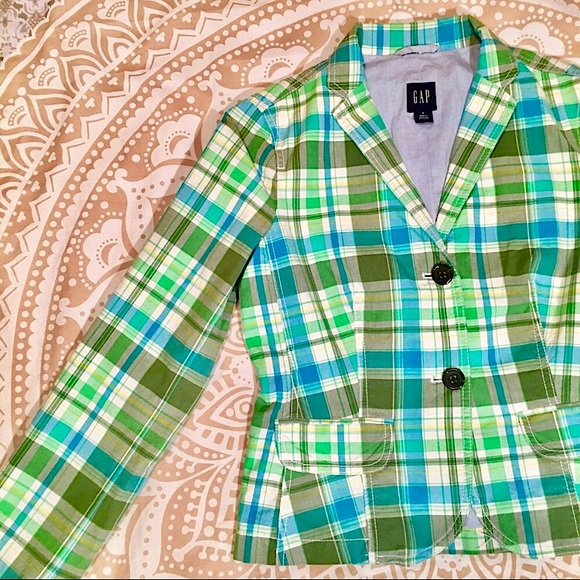 🦋Vintage Gap Turquoise & Green Plaid Blazer (6)🦋 - Picture 2 of 7